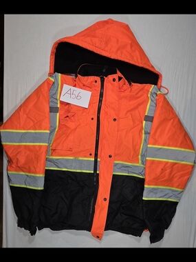 High-Visibility Orange & Black Reflective Safety Raincoat